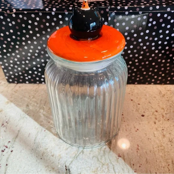 Johanna Parker Black Cat Large Glass Candy Jar Head Lid Vintage Style Transpac - Picture 4 of 10